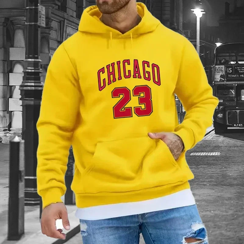 New Men's CHICAGO 23 Print Hoodies Casual Autumn Long Sleeve Sweatshirts Outdoor Fleece Warm Top Sport Clothes