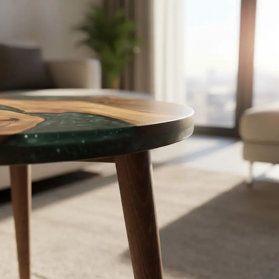 الراتنج الجوز طاولة جانبية مستديرة الايبوكسي نهاية الجدول طاولة القهوة منتصف القرن الحديثة الراتنج الجوز أثاث غرفة المعيشة اللون الأخضر