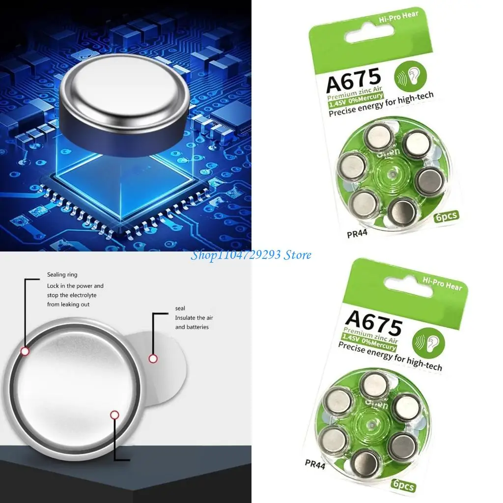 

Y2GD 6Pieces A675 Zinc Air Batteries A675/PR44 Button Battery For Ear Canal Equipment