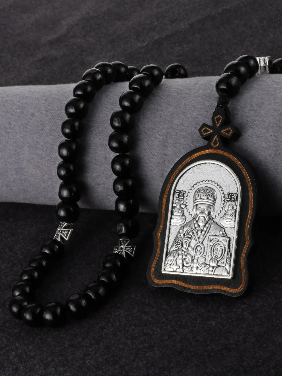 Russian Orthodox Wood Rosary Virgin Mary Child Icon Metal St.Nicholas Saint George Dragon Slayer Pendant Necklace Prayer Beads view 4