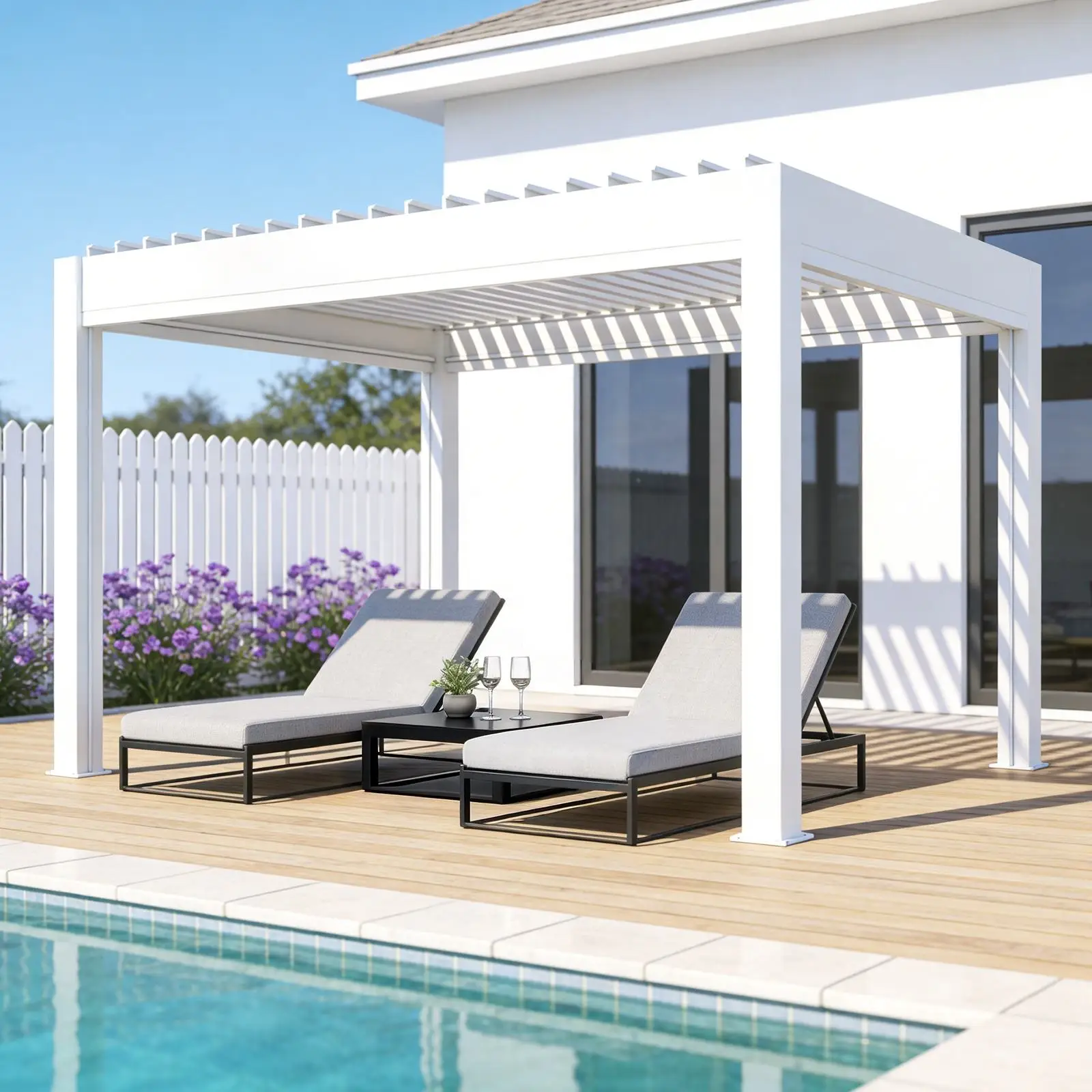 Modern Hurricane Proof Electric Adjustable Shutters Pavilion Sturdy and Durable Anodized Aluminum Alloy Gazebo Barbecue Pergola view 5