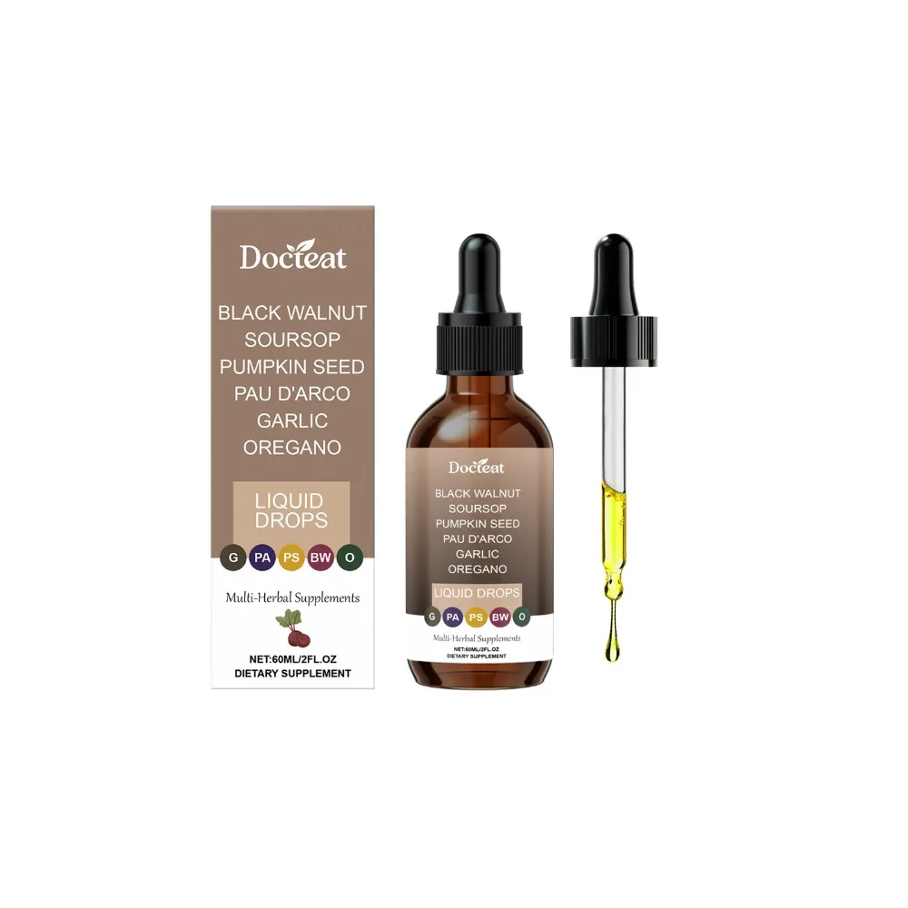 Docteat Multi‑Herbal Liquid Drops Featuring Black Walnut, Soursop, Pumpkin Seed, Pau D'Arco, Garlic and Oregano 60ml Supplement