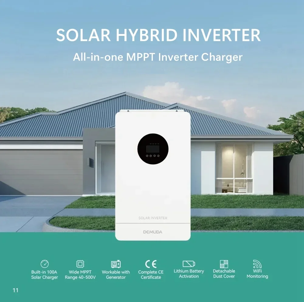 Hybrid Solar Inverters 12V 24V 48VDC Pure Sine Wave 6.2KW 4KW Power 220VAC Off Grid Ups Photovoltaic Inverter  MPPT 80A 450V PV