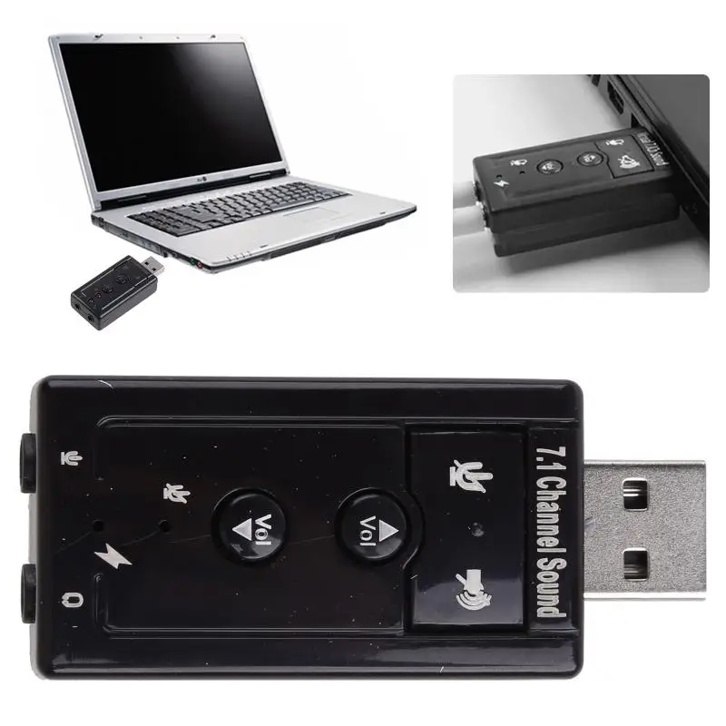 External USB Sound Card Virtual 7.1 Channel 3D Adapter Gaming Headsets Earphones Replacement for Desktop Notebook
