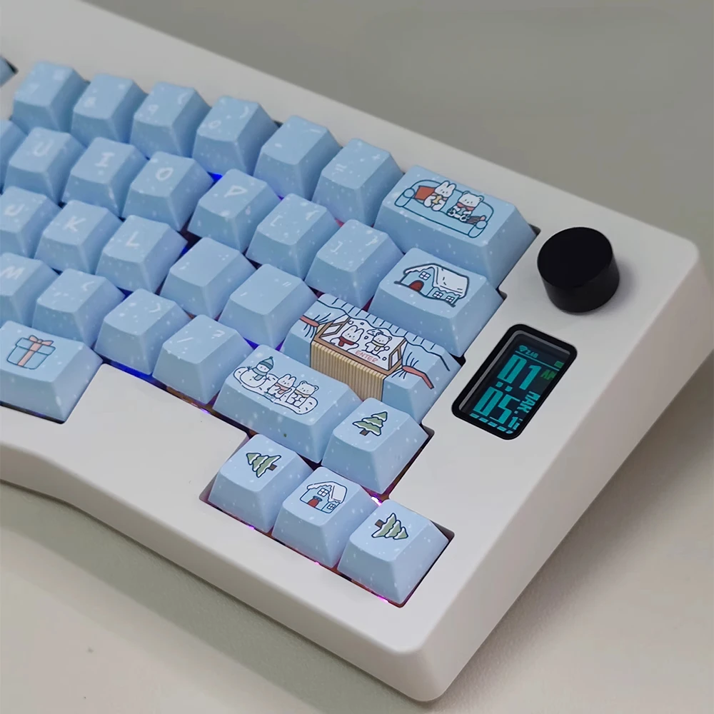 

Blue Cute Cartoon Keycap, Original Height PBT 61 64 68 75 87 98 Keyboard Cap