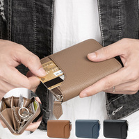 Men Genuine Leather Wallet RFID Anti-Theft Credit Card Holder Purse Multifunctional Zipper Coin Pocket Keychain Business Purse