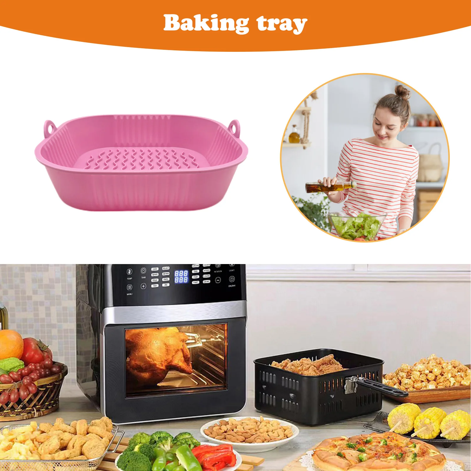 

Silicone Baking Tray 19cm Square Shaped Fried Chicken Basket Mat Foldable Replacement with Handle Kitchen Accessories