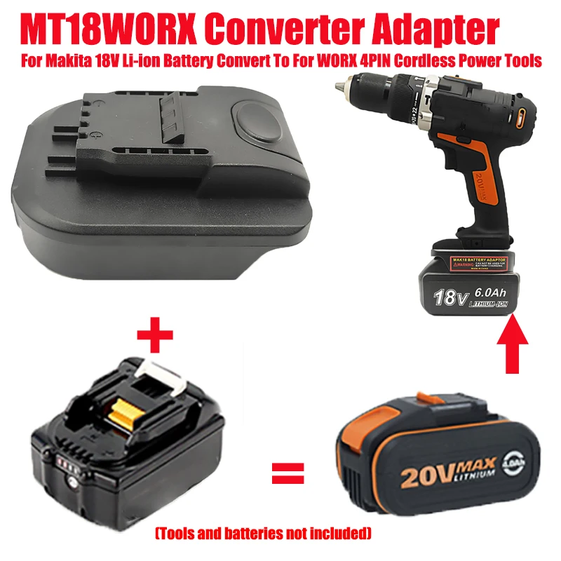 

MT18WORX Battery Adapter Converter for Makita 18V Li-ion Batteries Compatible with For WORX 20V 4-pin Li-ion Battery Power Tools
