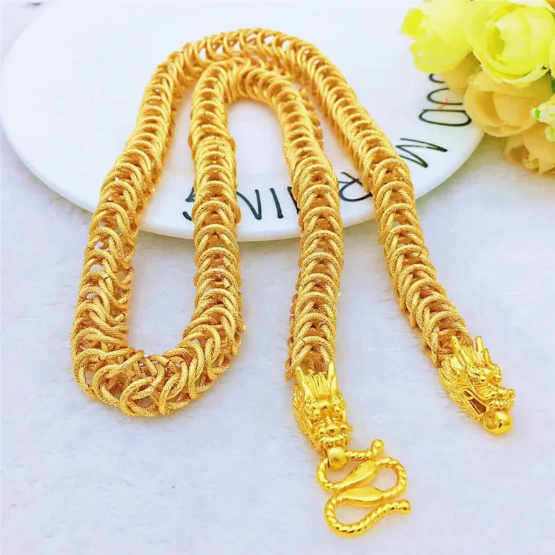 หรูหรา 18 พันทองสีมังกรสแควร์สร้อยคอจี้สําหรับผู้ชายพ่อ Bro เครื่องประดับ Fine ของขวัญผู้ชายสร้อยคออุปกรณ์เสริม