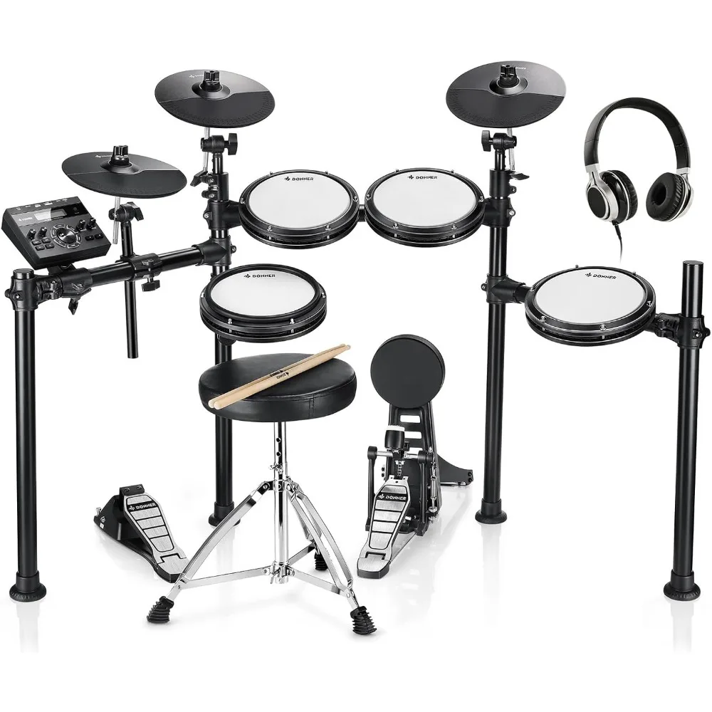 

DED-200 Electric Drum Sets with Quiet Mesh Drum Pads, 2 Cymbals w/Choke, 31 Kits and 450+ Sounds, Throne, (5 Pads, 3 Cymbals)