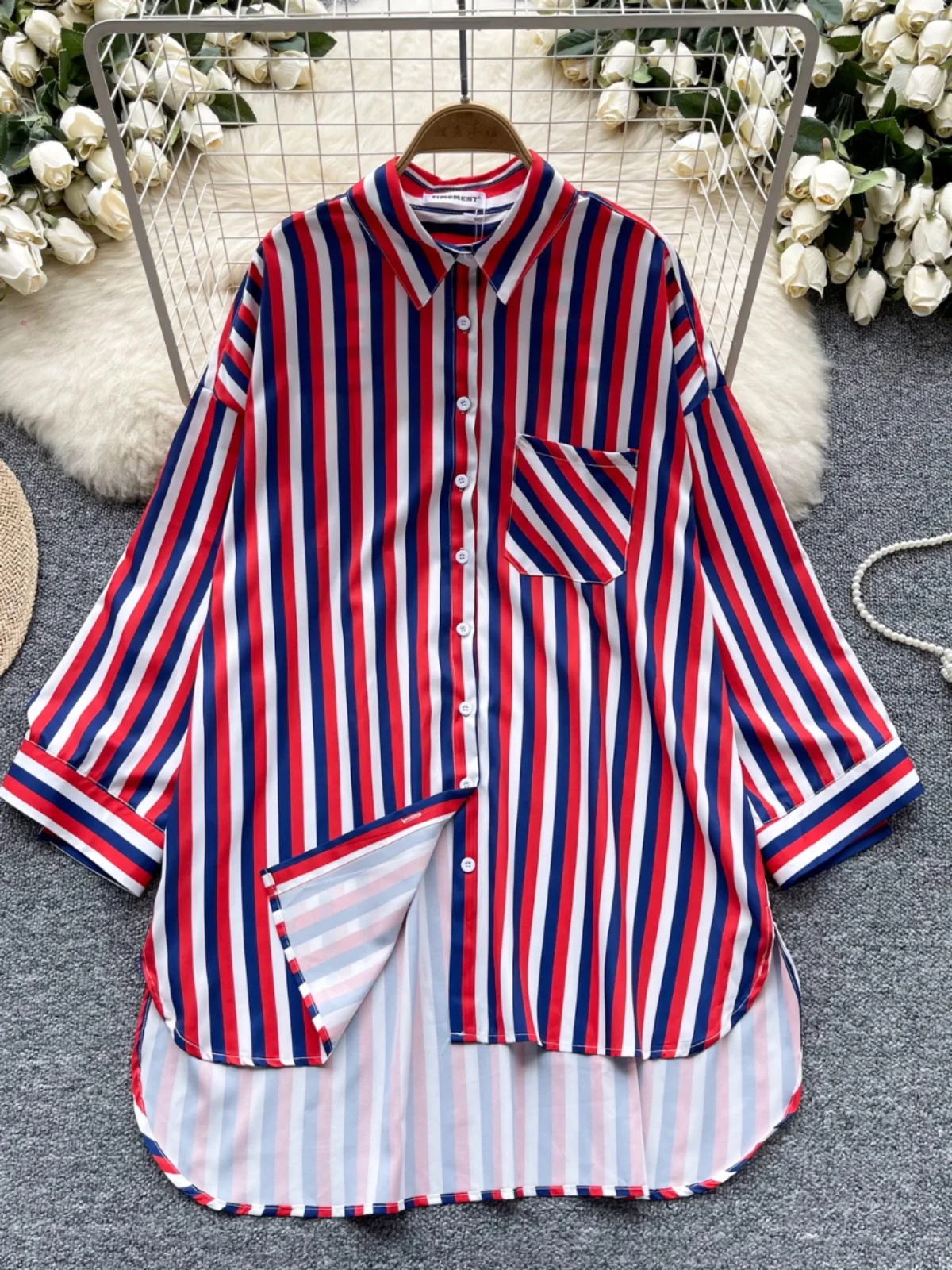 Csa Midi ajustada a rayas de estilo coreano para mujer, Top informal transpirable con diseño de cuello  hoado de ver...