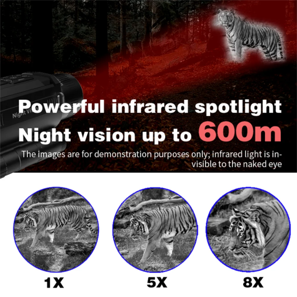 Ponbos Z9005 Professional Tactical Telescope 4K HD 40MP Monoculars Camera 8X Zoom Digital 600M Infrared Night Vision for Hunting