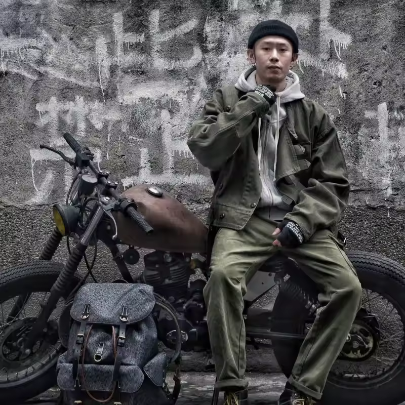 Maden Retro 16oz Canvas Swedish Motorcycle Green Jacket Pocket Bomber Jacket Casual Hunting Work Outwear for Men Spring and Fall - Image 5