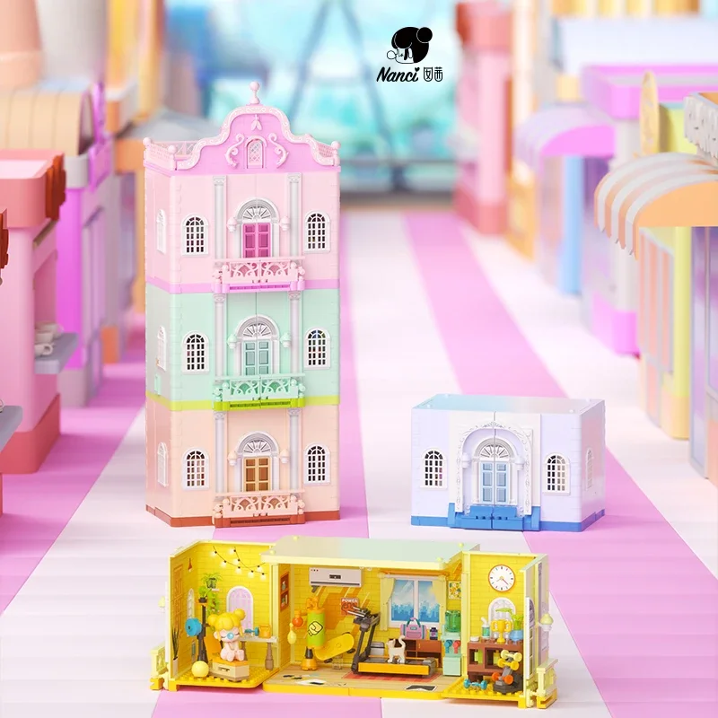 Nanci Building Blocks ฉากถนนซ้อนบ้านตุ๊กตาเด็กปราสาทประกอบของเล่นวันหยุดของขวัญคอลเลกชัน