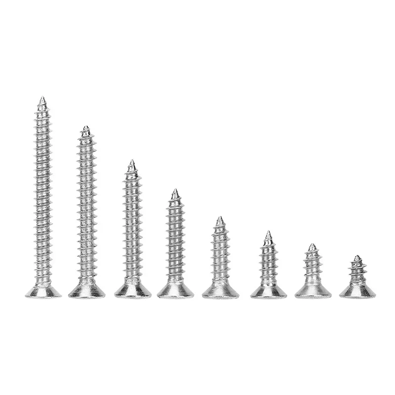Self-trapping Screws Set Flat Head Countersunk Head Phillips Screw Iron Nickel Plated Cross Head Screws M2 Screw for Woodworking