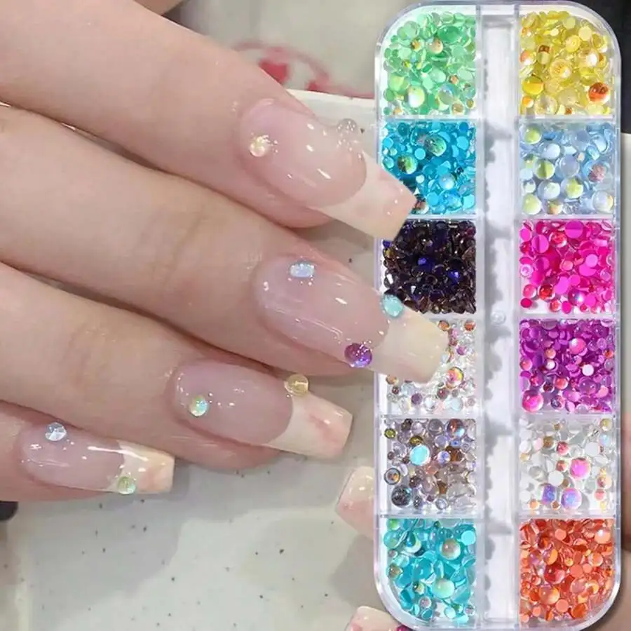 

3D Bubble Nail Art Beads 12Color Mixed Crystal Mermaid Rhinestones DIY Mini Pearls Aurora Glass Gems