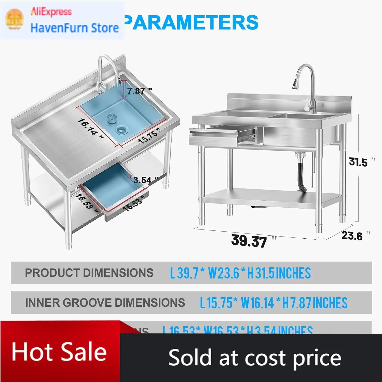 

Activity priceFreestanding Single Bowl Stainless Steel Laundry Sink With Swivel Pull Out Sprayer Faucet Hot Cold Water Plumbing