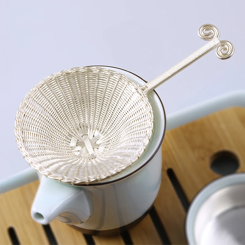 

Pure Silver Tea Hourglass Hand Woven Tea Filter Funnel Tea Kungfu Tea Set Strainer Infuser Distributor Funnel-shaped Dispenser