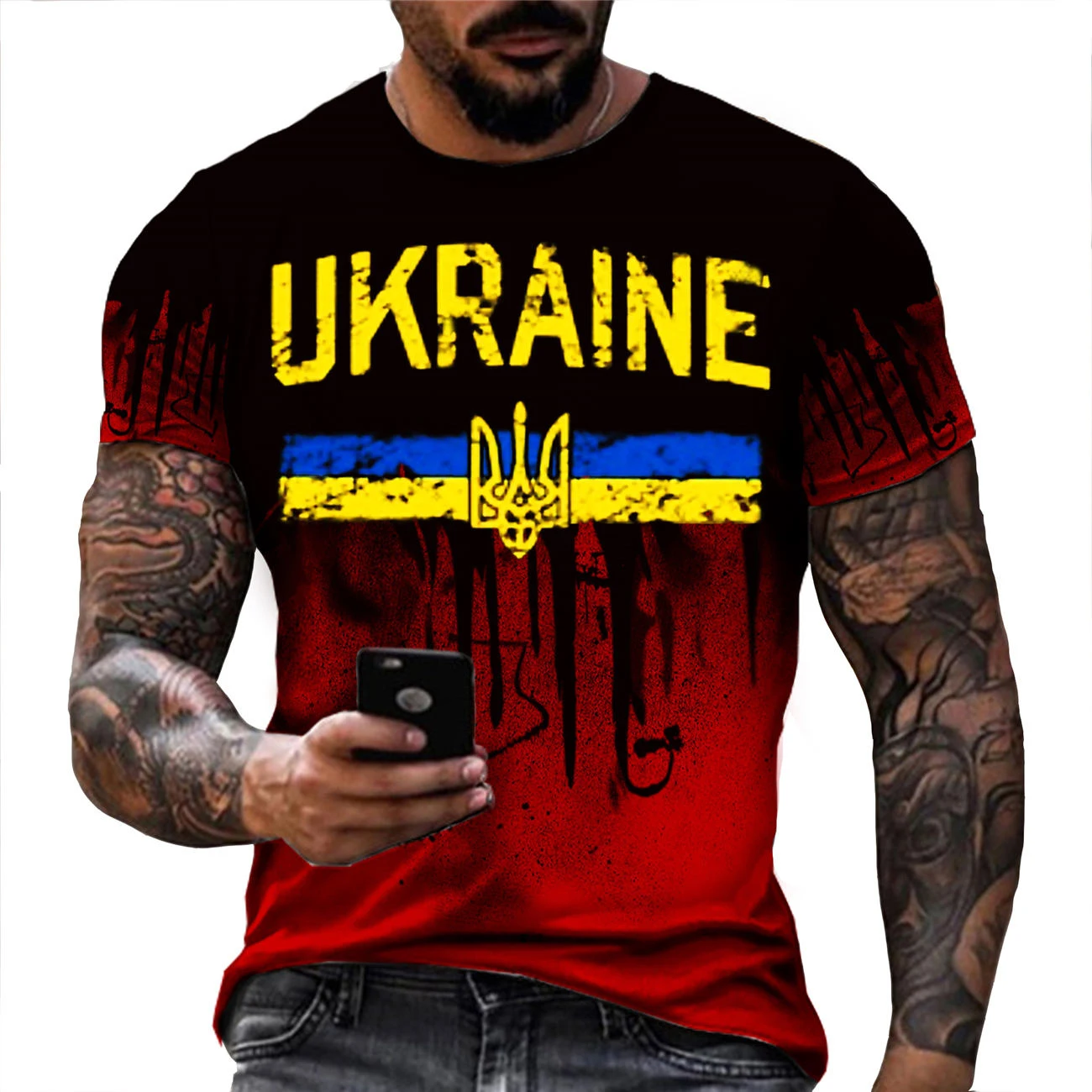 2023 Vintage Men\'s T-shirt Ukranian T Shirt 3d Men Ukraine Military Army Emblem T-Shirts Ukrainian Flag Logo Tshirt Cotton Tees