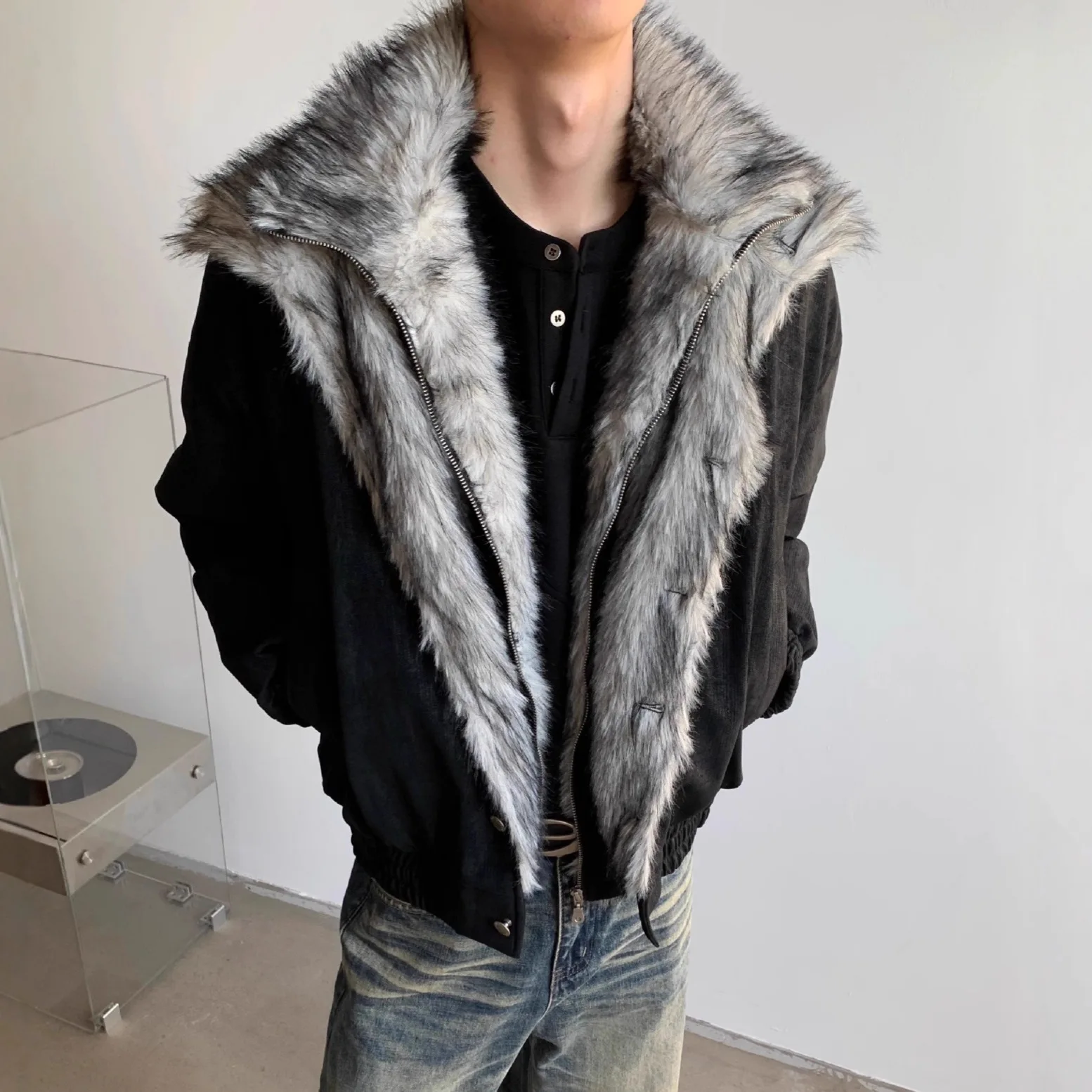 

Double Layer Fur Mountain Eagle Men's Winter New Stand Collar Parka Thickened Cotton Coat Jacket Outerwear