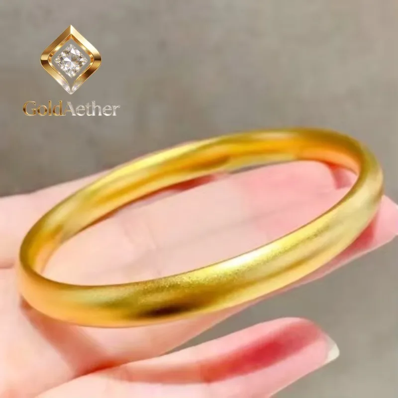 GoldAether Ancient method 9999 24K Real Gold inherits loach back bracelet plain ring bracelet women wedding Valentine's Day gift