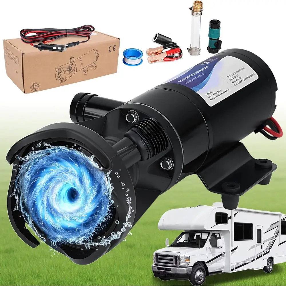 Portable 12V RV Waste Pump Kit - 15 Gal/Min for Class A/B/C RVs, Kitchen & Bath, Easy RV Living
