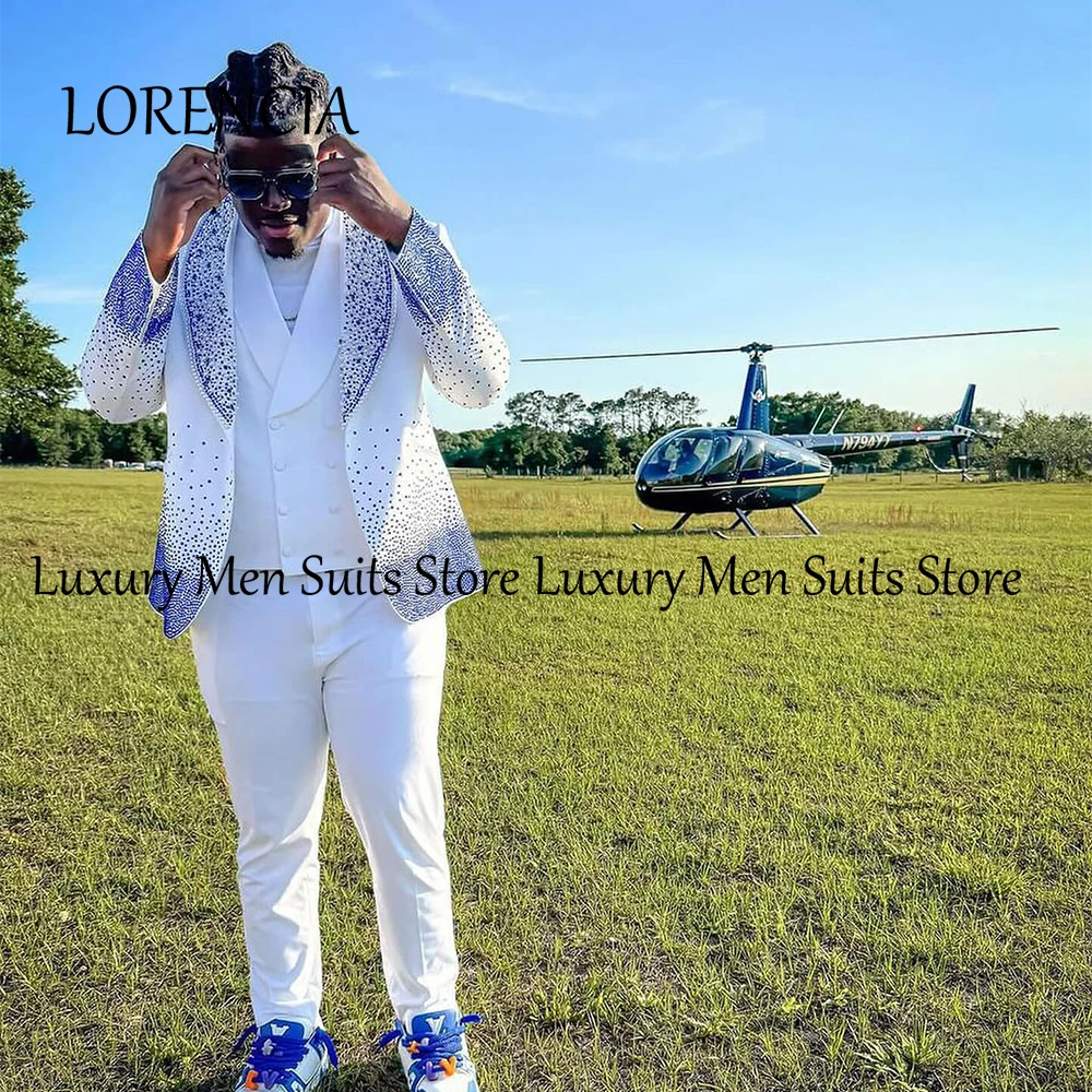 

Сверкающий кристаллический костюм для мужчин, однобортный смокинг из трех предметов, наряд для свадебной вечеринки, индивидуальный пиджак, брюки, жилет уведомлений