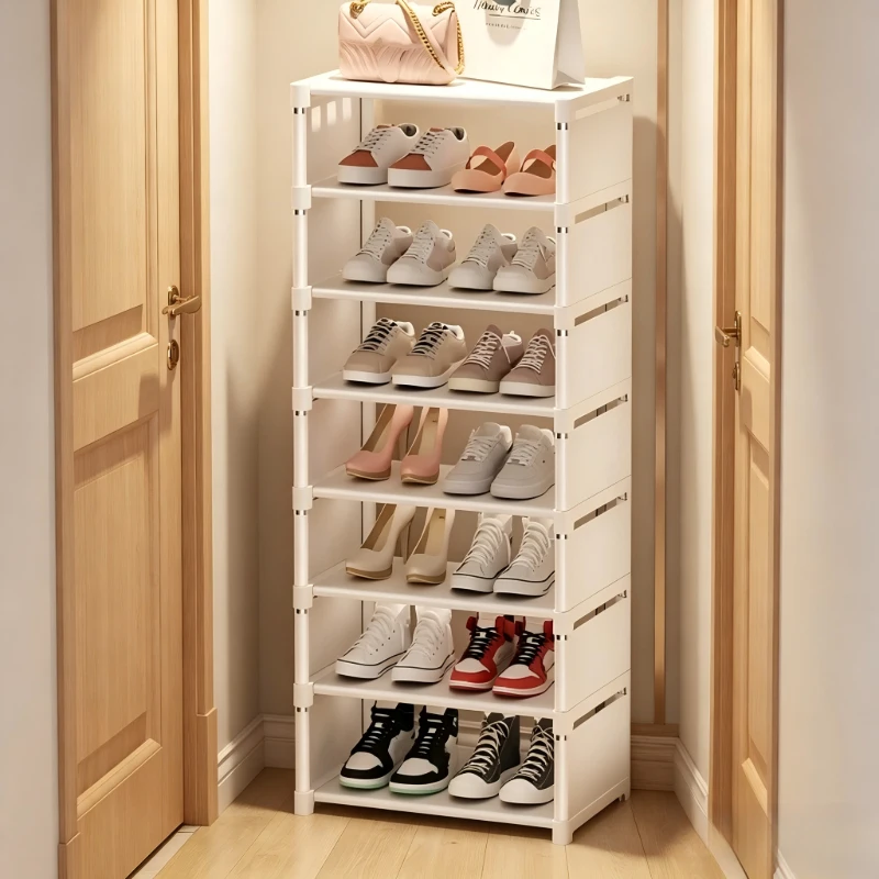 Organizador de Zapatos de 8 Niveles, Ahorra Espacio, en Blanco y Negro, Estante Apilable para Armario y Entrada, Fácil de Montar, Estante de Almacenamiento para el Hogar