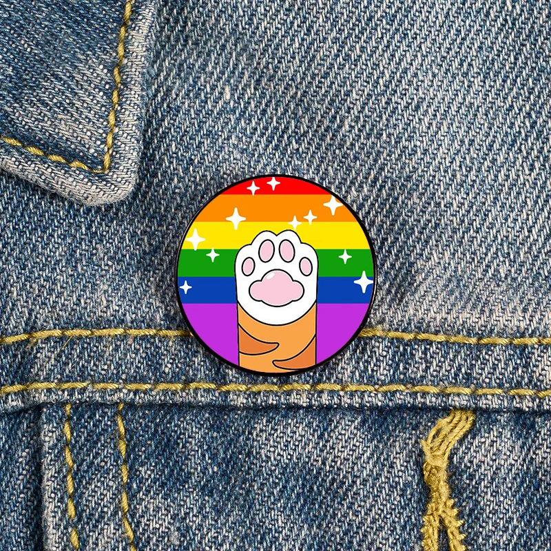 LGBT  Pansexual Pride Cat's paw Pin Custom Brooches Shirt Lapel tote Bag backpacks Badge Cartoon gift brooches pins for women