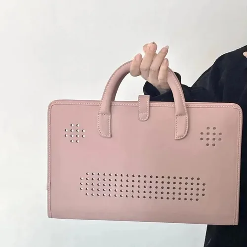 Imagen 2 del producto Funda rosa para ordenador portátil a la moda con asa, funda protectora de PU para portátil, bolsa para Macbook, Lenovo, Xiaomi, Huawei