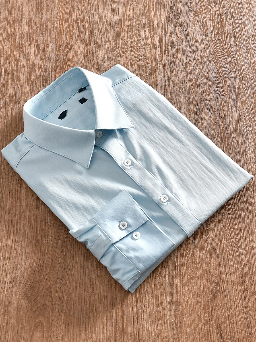 

Men's Autumn Soft Smooth Casual Long Sleeve Shirt Pure Color Business Casual Standard Fit Breathable Polyester Nylon Blend