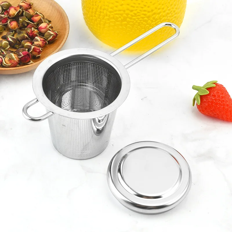 Tea Infuser Stainless Steel Tea Strainer With Handle Tea Filter Fine Mesh Strainer Brewing Basket with Lid for Loose Leaf Tea