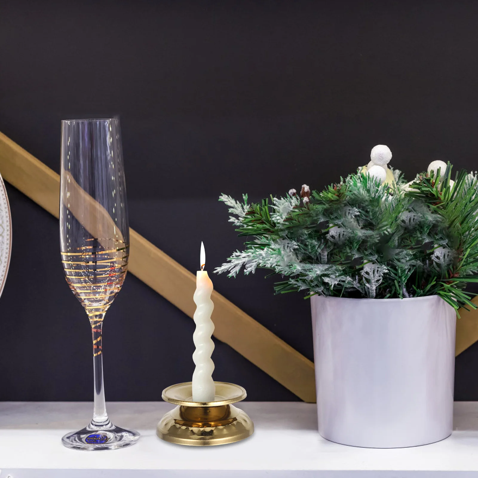 

1Pair Vintage Stainless Steel Holders Elegant Wide Base Taper Stand Wedding Holiday Table Centerpiece Decor