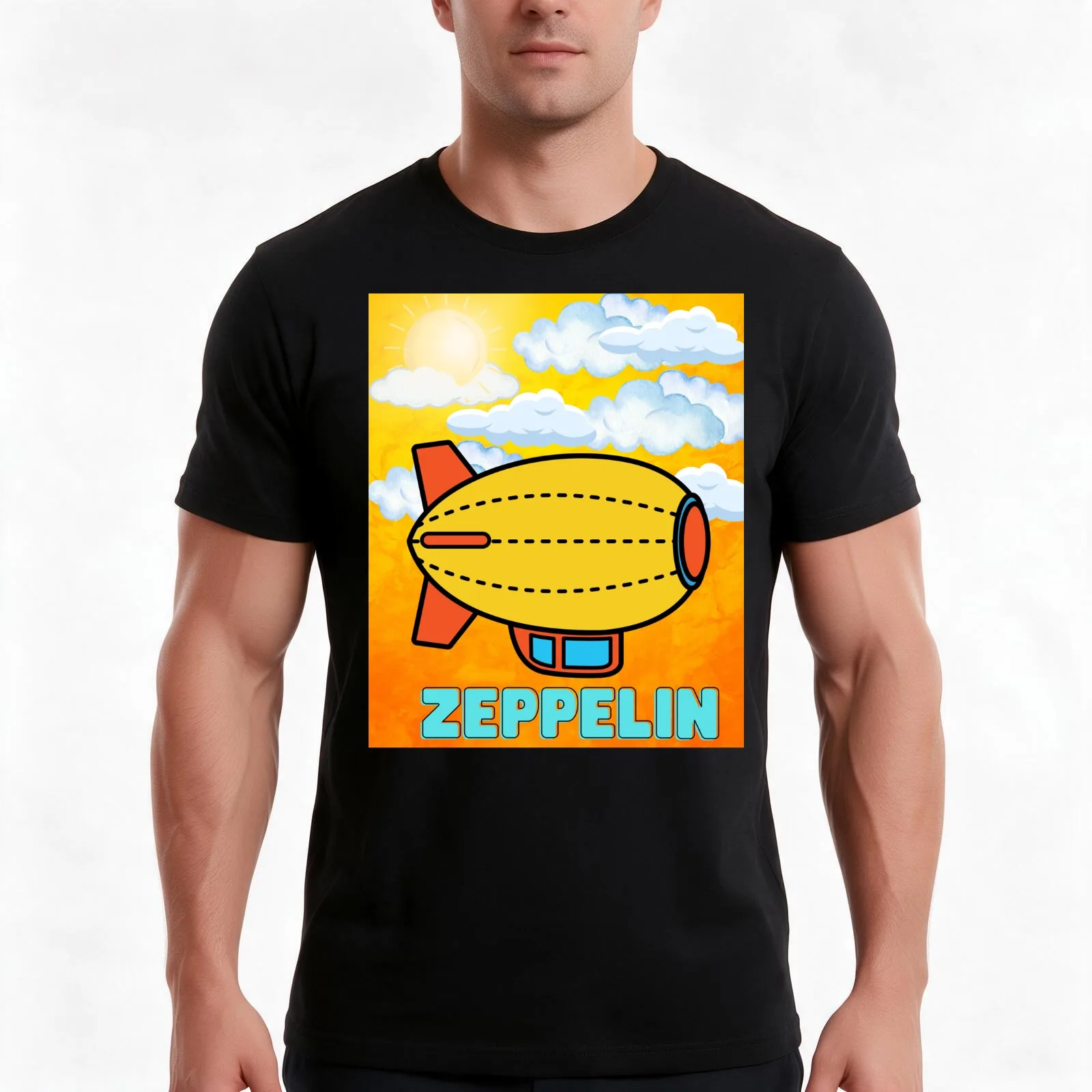 Vintage Zeppelin T-Shirt, Summer Casual Cotton Tee, Oversized Streetwear Tops, Vintage Graphic Print, Loose Fit Short Sleeve