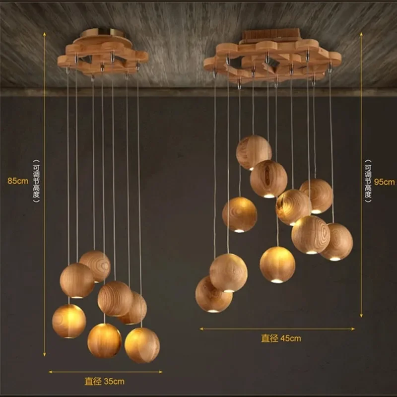 Europe Designer Wooden Hanging Lights Timber Ball Hanging Lamp G4 Pendant Lights Decorative Lighting Fixture Foyer Room