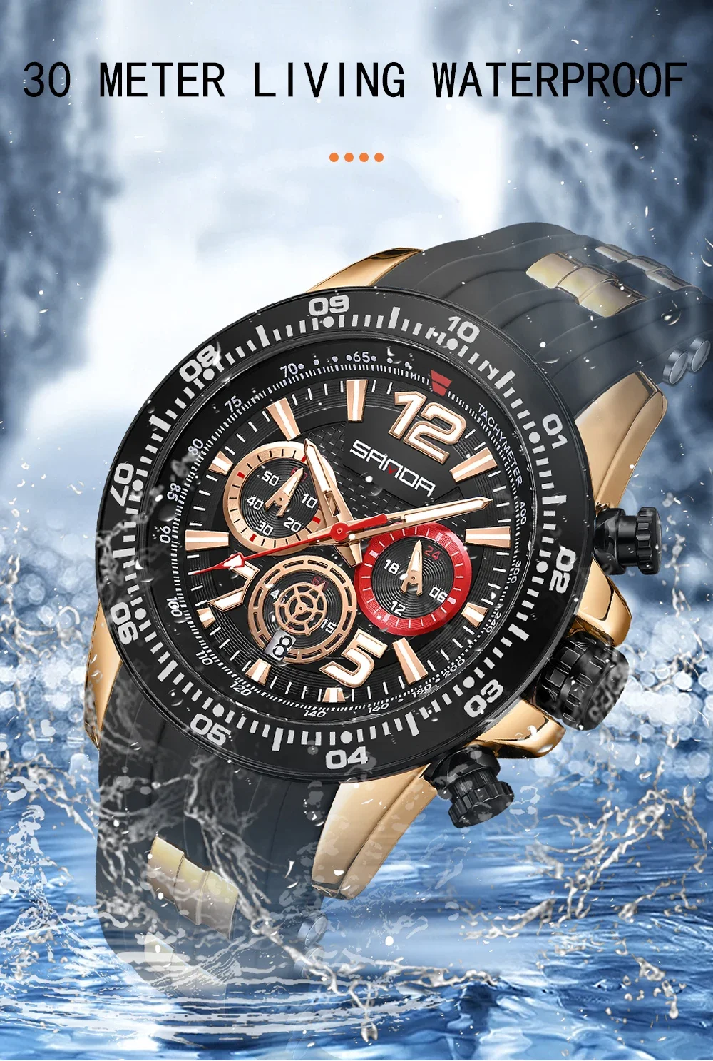 SANDA mens watches Casual Sports Outdoor Military Waterproof Shockproof Automatic Rubber Quartz Clock Shock New luxury watch