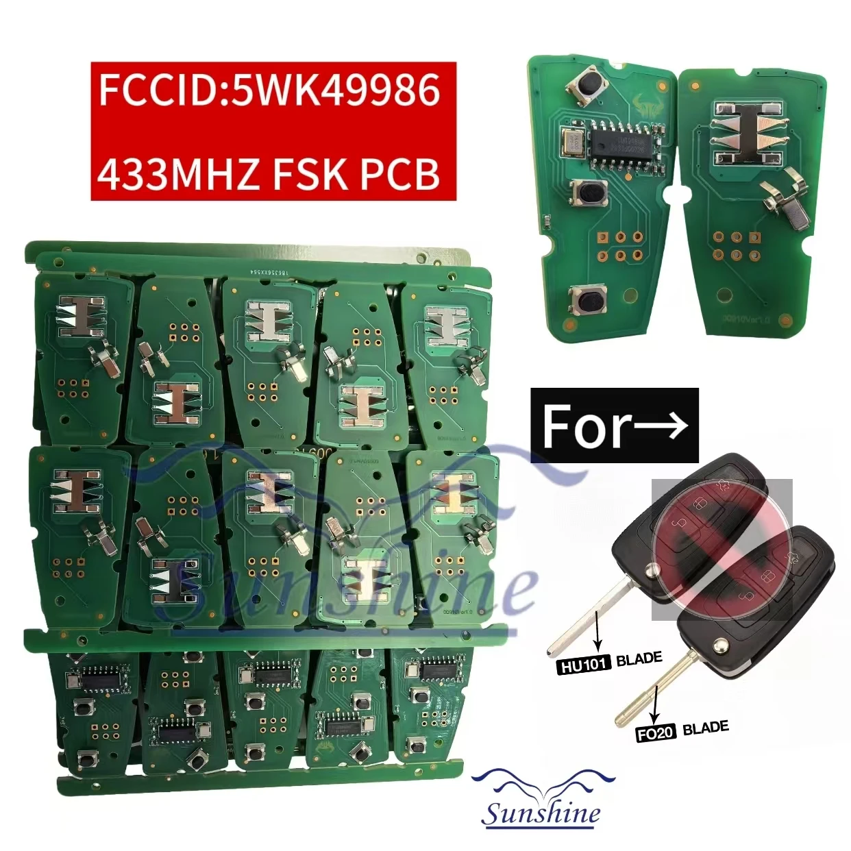 

Sunshine PCB FCCID 5WK49986 433MHZ FSK 3 Buttons Remote Key Circuit Board For Ford Focus MK3 and T6 Ranger Replacement