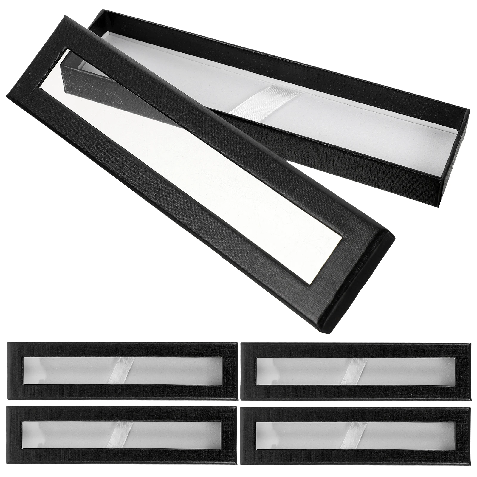 

5pcs Black Paper Pen Boxes Clear Window Lightweight Storage for Pens Ballpoint Gel Fountain Case Organizer Gift Display