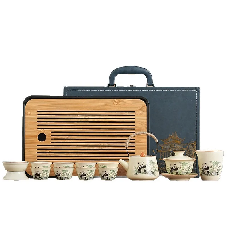 

Ru Kiln Ceramic Kung Fu Tea Set Gift Box High-end Light Luxury Panda Full Set