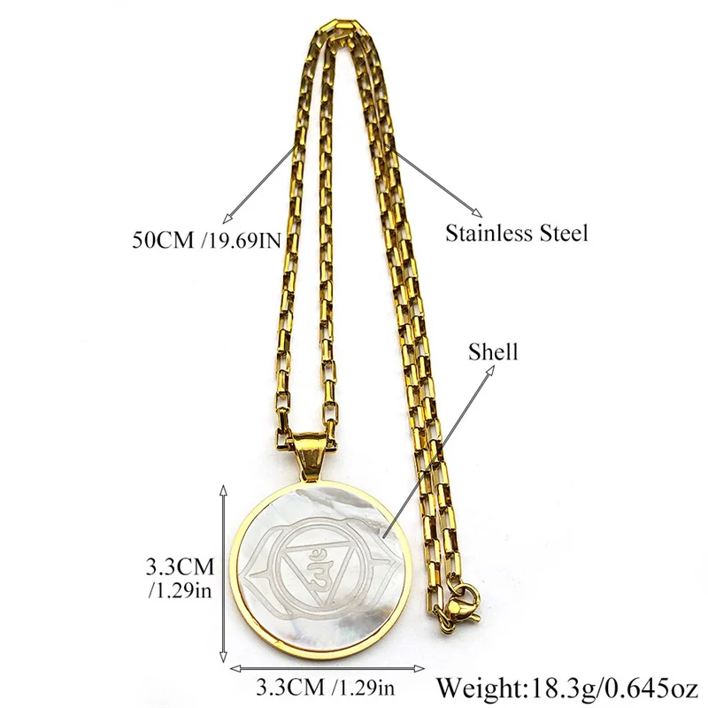 الهندي اليوغا شقرا Ajna شقرا قلادة قلادة للنساء الرجال الفولاذ المقاوم للصدأ الذهب اللون الطبيعي شل سلسلة مجوهرات هدايا