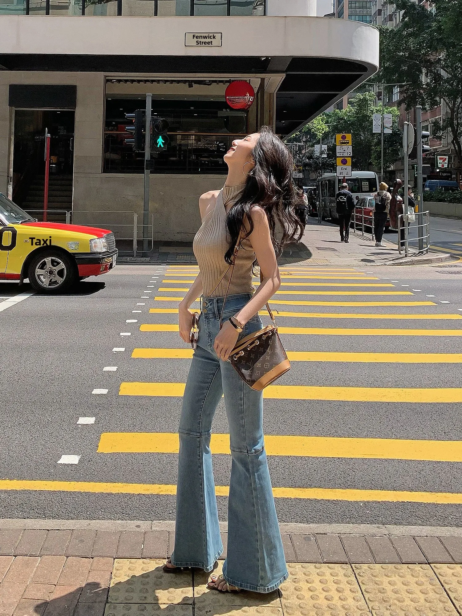 

Джинсы-колокольчики Mulvan Slim Fit с высокой талией, женские длинные брюки с фильтром в американском стиле ретро, брюки-копыта с застежкой-молнией