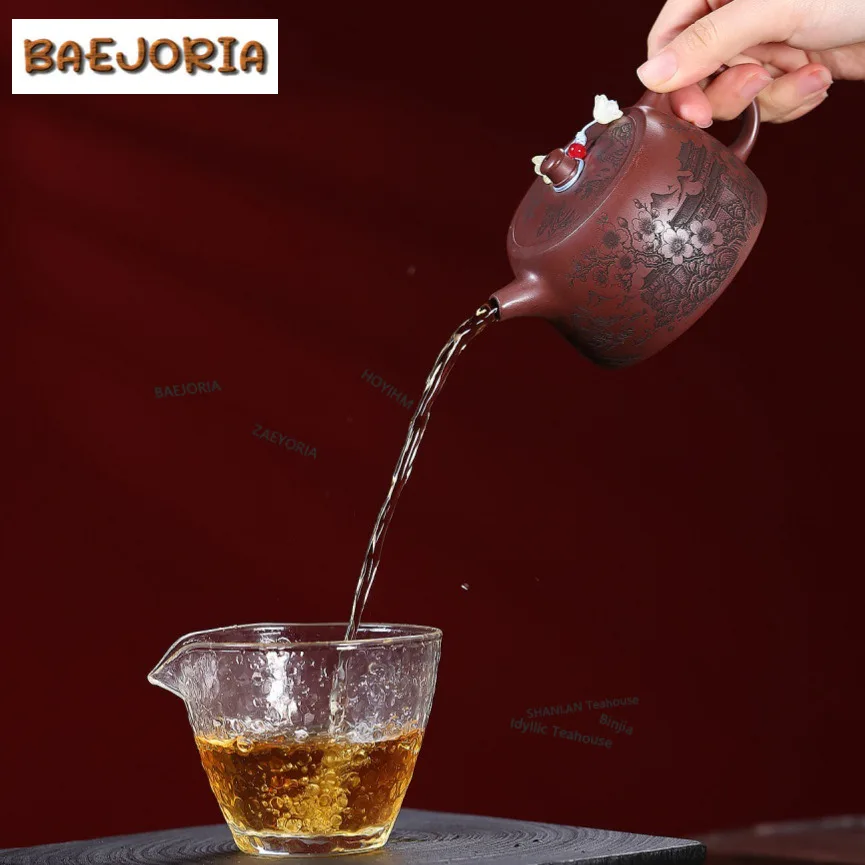 240ml Aesthetic Yixing Purple Clay Teapots Handmade Well Fence Pot Raw Ore Dragon's Blood Sand Mud Kettle Zisha Tea Set For Tea