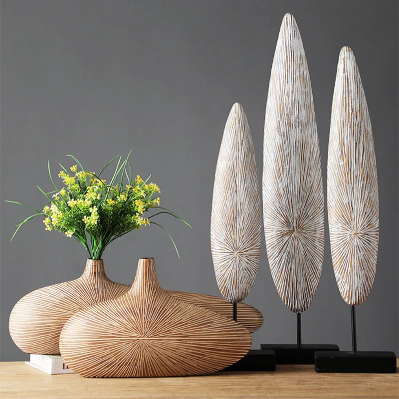 

Imitation Wood Vase Singular Ellipse Flower Arrangement Tabletop Decor Resin Crafts Home Flower Vases Living Room Decoration