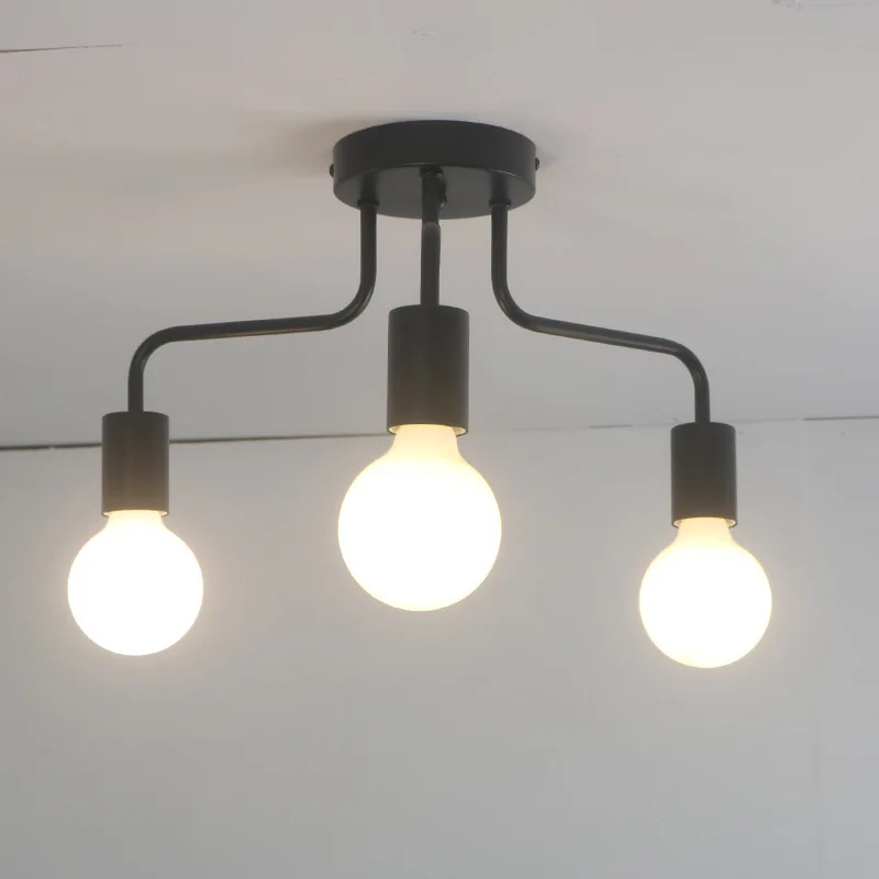 

Modern Simple Black Multi Head Ceiling Light Industrial Style Wrought Iron Light Vintage Personality Indoor Dining Room Lamp