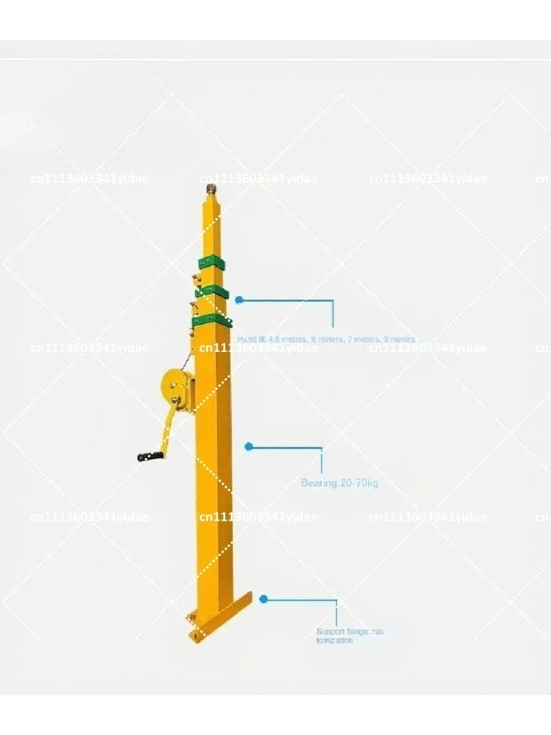 Manual Telescopic Mechanical Winch Lifting Mast - Hand Cranked Pole 3/4/5/6/7/8/9 Meters for Stable Height Adjustment