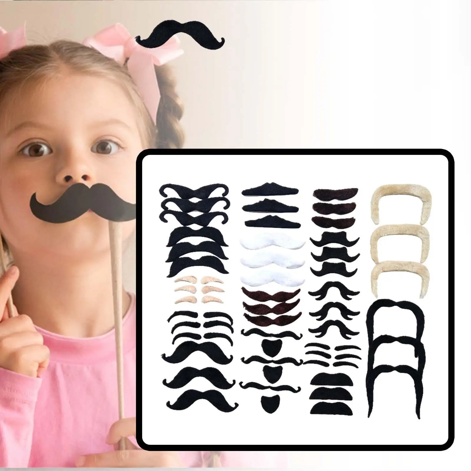 Fake Beard Set for Masquerade Party Decor Realistic Short Plush Moustache Costume Accessories Reusable Halloween Props for