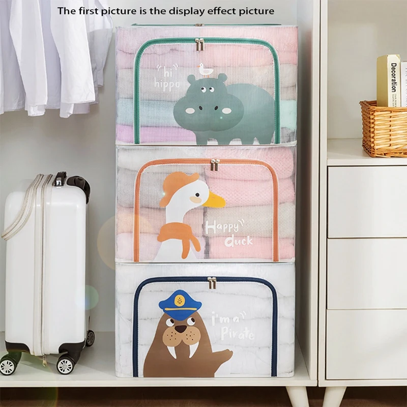 1 pieza 66L caja de almacenamiento de ropa PVC marco de Metal transparente clasificación contenedor de equipaje A