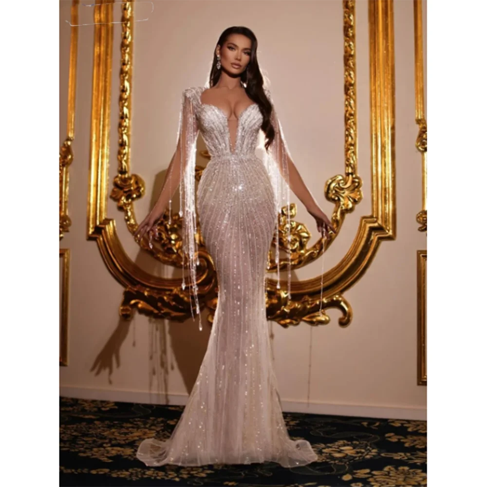 Exquisite Women Prom Dresses Sweetheart Spaghetti Strap Floor Length Trumpet Slim Fit Shiny Sequin Sexy Evening Party Gowns