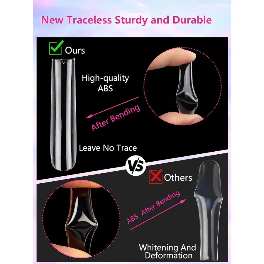 504PCS Clear Square Nail Tips for Acrylic Nails Profional XXL XXXL Extra Long Tapered Square Straight Acrylic Nail Tips Full Co