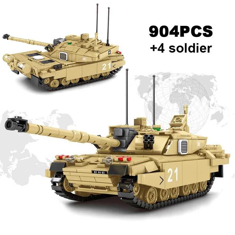 

WW2 Army Tank Military M1A2 Armored Cannon Truck Building Blocks FV 4034 Chariot 96 Vehicle Soldiers Bricks Toy Gift For Boy Kid